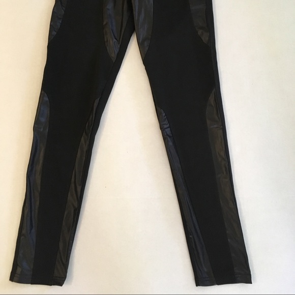 Black Leggings with Faux Leather Detail - Picture 2 of 7